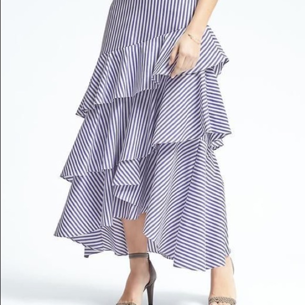 Banana Republic Blue and White Striped Tiered Maxi Skirt